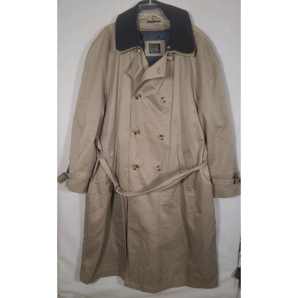 Jos A Bank Raincoat Trenchcoat Mens 46L Tan Removable Wool Liner And Collar